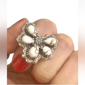 Genuine Wild Horse Jasper Stone Squash Blossom 925 Silver Ring NWOT Size 6.5